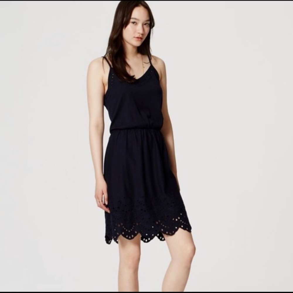 LOFT | Eyelet Hem Navy Dress, NWT, XS